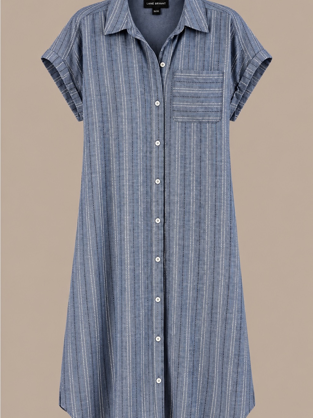 Lane Bryant Blue Striped Button-Front Midi Dress